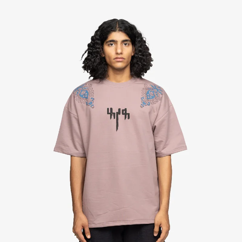  Women's Holiday ClothesF A R A K | MAUVE BLOCK PRINTED T-SHIRT { PINK/PINK