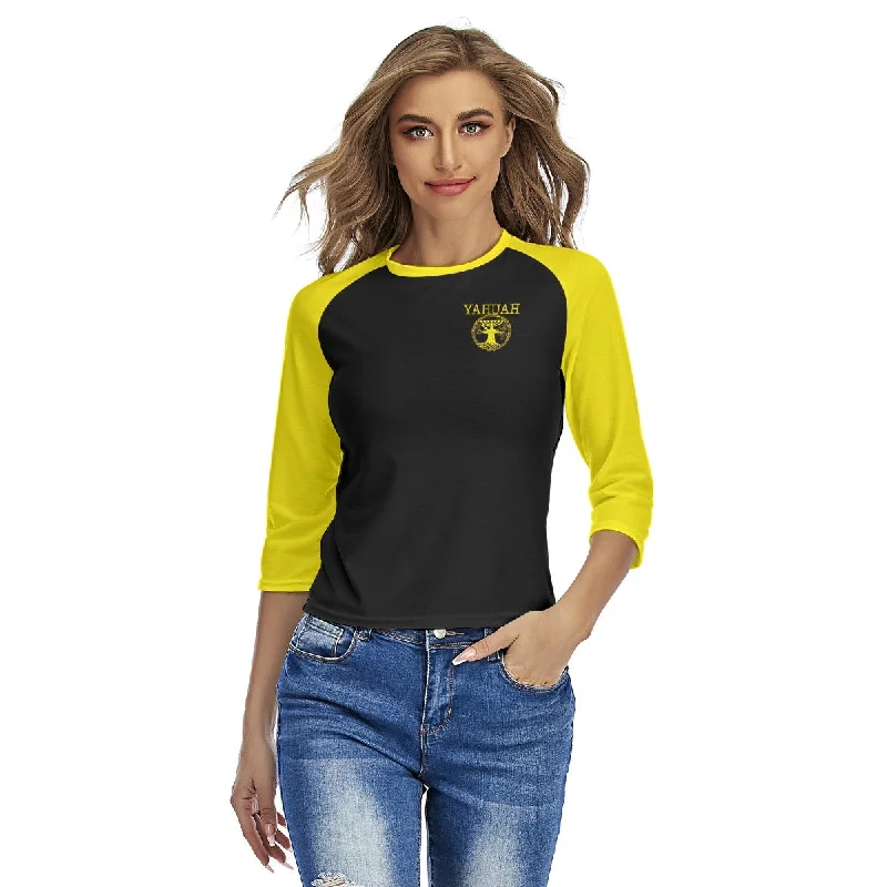  Women's Evening ApparelYahuah-Tree of Life 02-01 Ladies Designer Slim Fit 3/4 Raglan Sleeve T-shirt