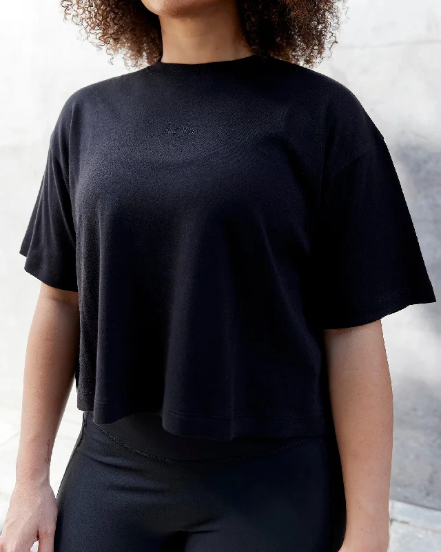  Casual Chic DealsGo-To Modal Oversized Cropped Tee - Black-Black