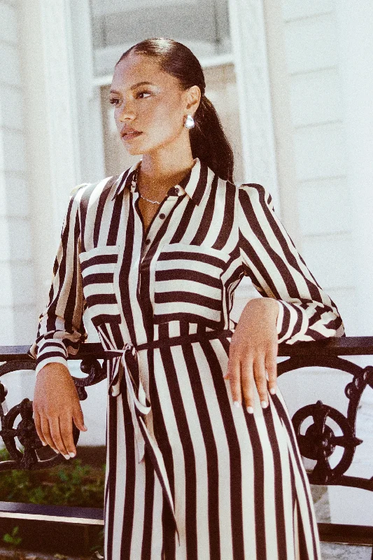  Hot ItemsCyprus Black Stripe LS Shirt Midi Dress