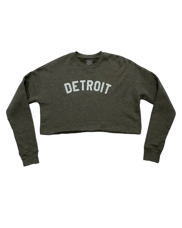  Women's Classic OutfitInk Detroit Women's Cropped Fleece Crewneck Sweatshirt - Dark Heather Grey