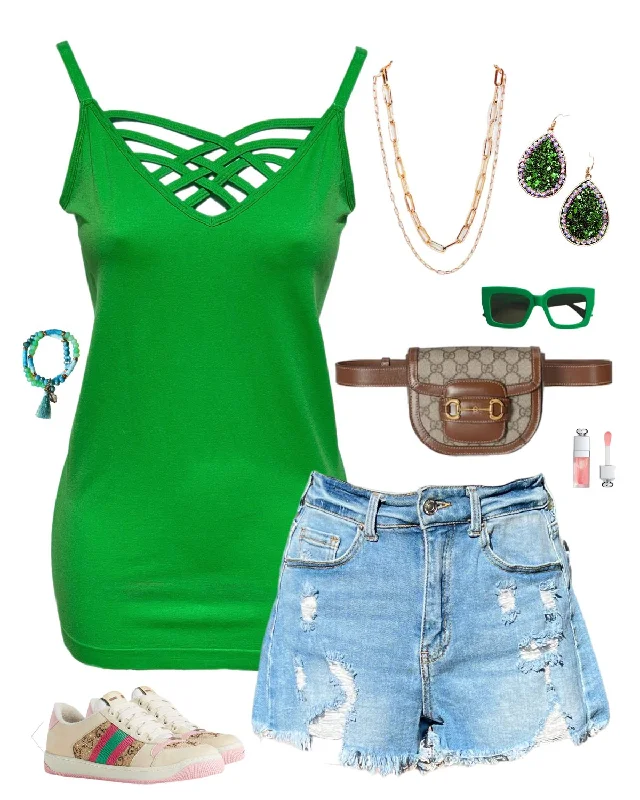  Women's Vintage-Inspired OutfitLong Caged Cami - Kelly Green