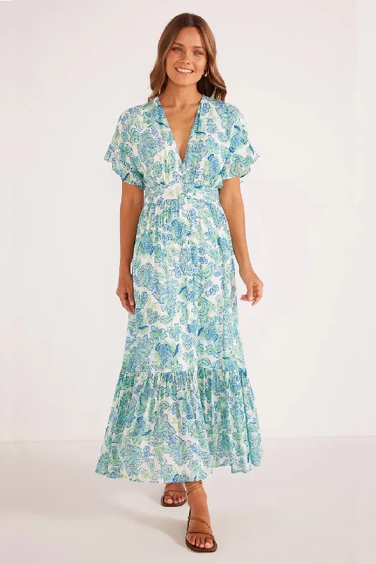  Women's Holiday AttireAlessia Blue Floral SS Midi Dress