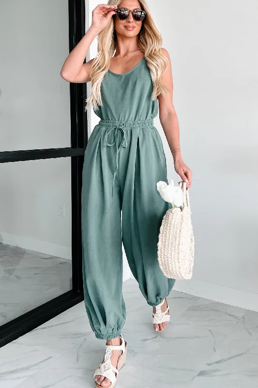  Women's Chic OutfitShowing My Hand Backless Jumpsuit (Green)