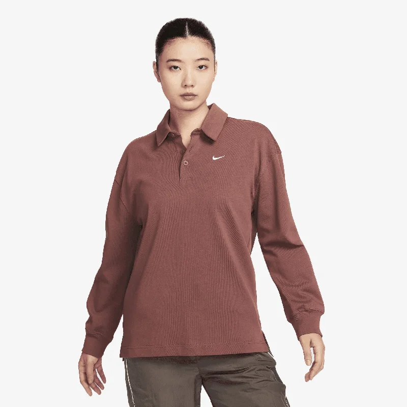  Women's Vacation Outfit SetNIKE | WMN'S OVERSIZED LONG-SLEEVE POLO { RED SEPIA/SAIL