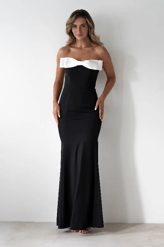  Don't Miss OutBeckett Strapless Bow Maxi Dress | Black/White