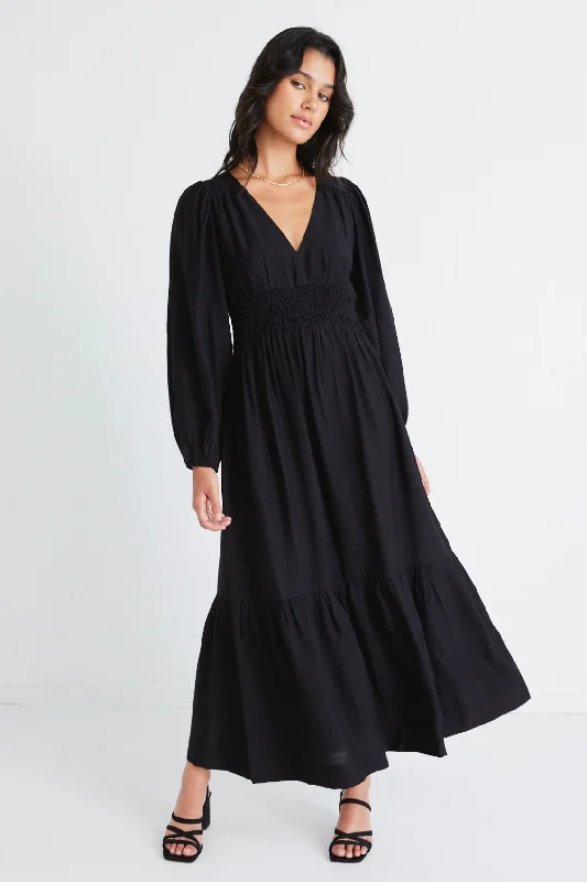  Chic Trends UnveiledSpark Black LS Deep V Midi Dress