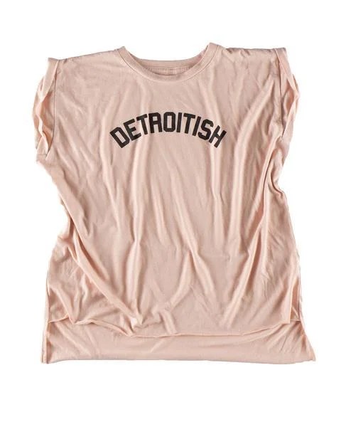  Women's Resort AttireInk Detroit Detroitish Women's Flowy Muscle T-Shirt Rolled Cuff - Peach