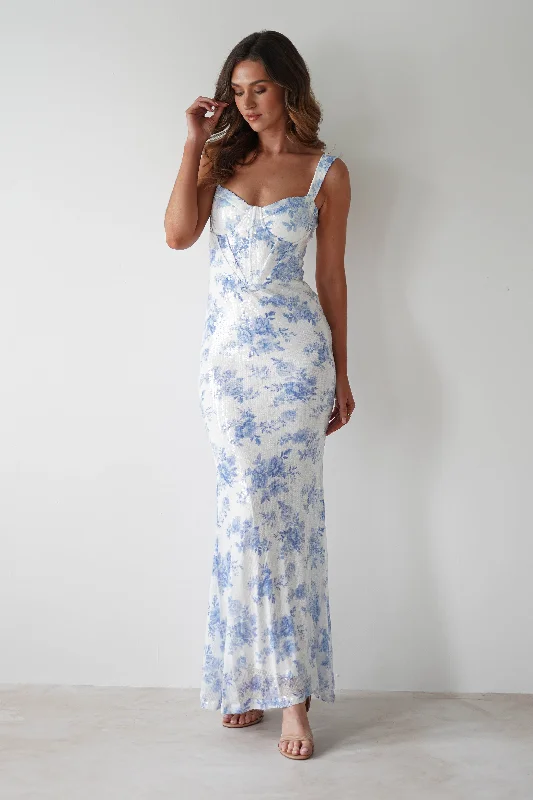  Women's Night-Out OutfitLynelle Floral Sequin Maxi Dress | Blue/White