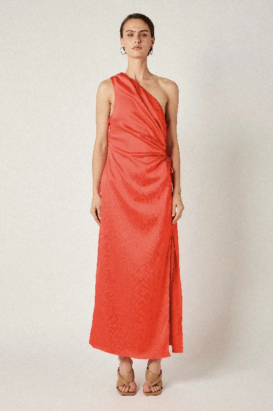  Women's Casual Wear OutfitAriel Blood Orange One Shoulder Midi Dress