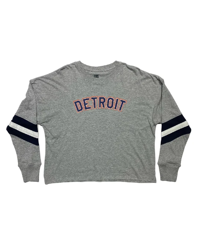  Women's Vacation OutfitInk Detroit - Orange & Navy Print Ladies Boxy Varsity Long sleeve