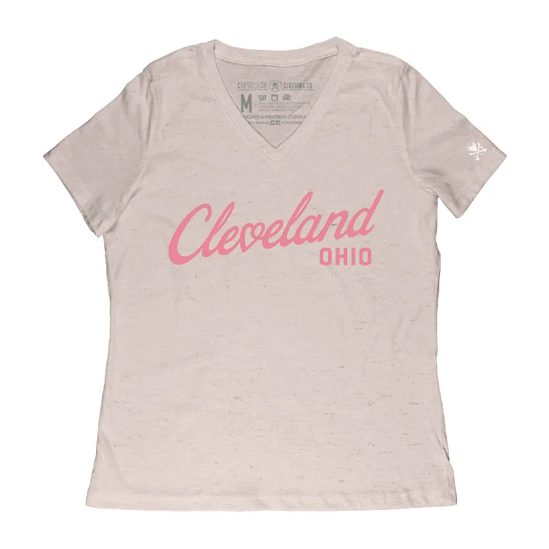  Modern Women's ApparelCleveland Heart Script - Womens Relaxed Fit V-Neck T-Shirt