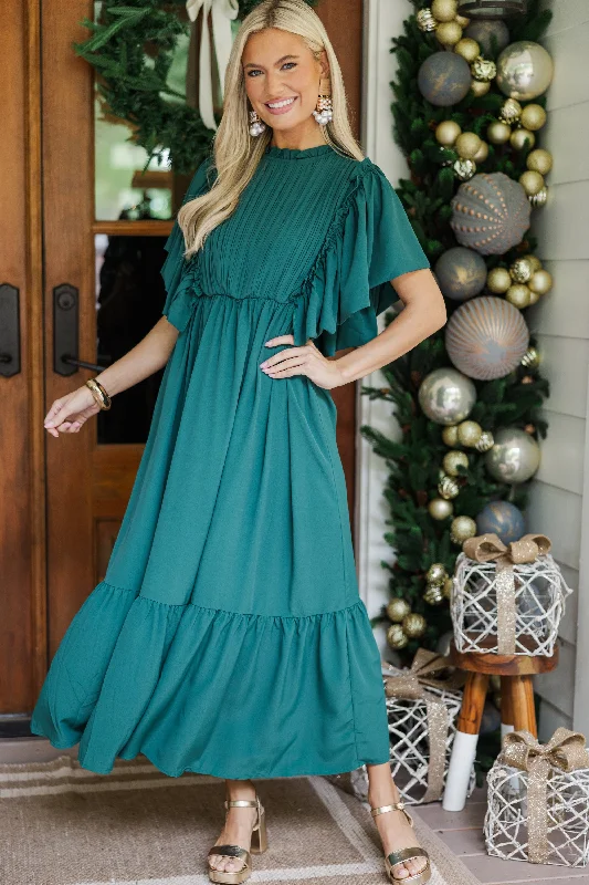  Women's Luxury GarmentsAll The Good Emerald Green Ruffled Midi Dress