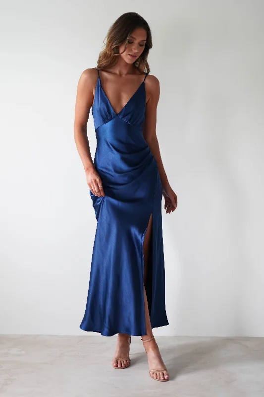  Women's Plus-Size Casual OutfitPareesa Soft Satin Maxi Dress | Navy