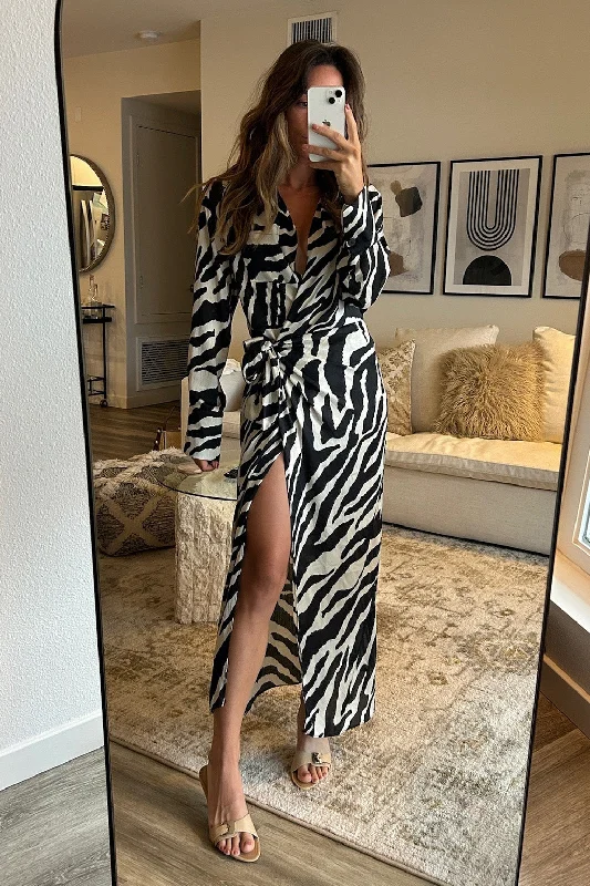  Gift IdeasRenna Zebra Long Sleeve Wrap Midi Dress