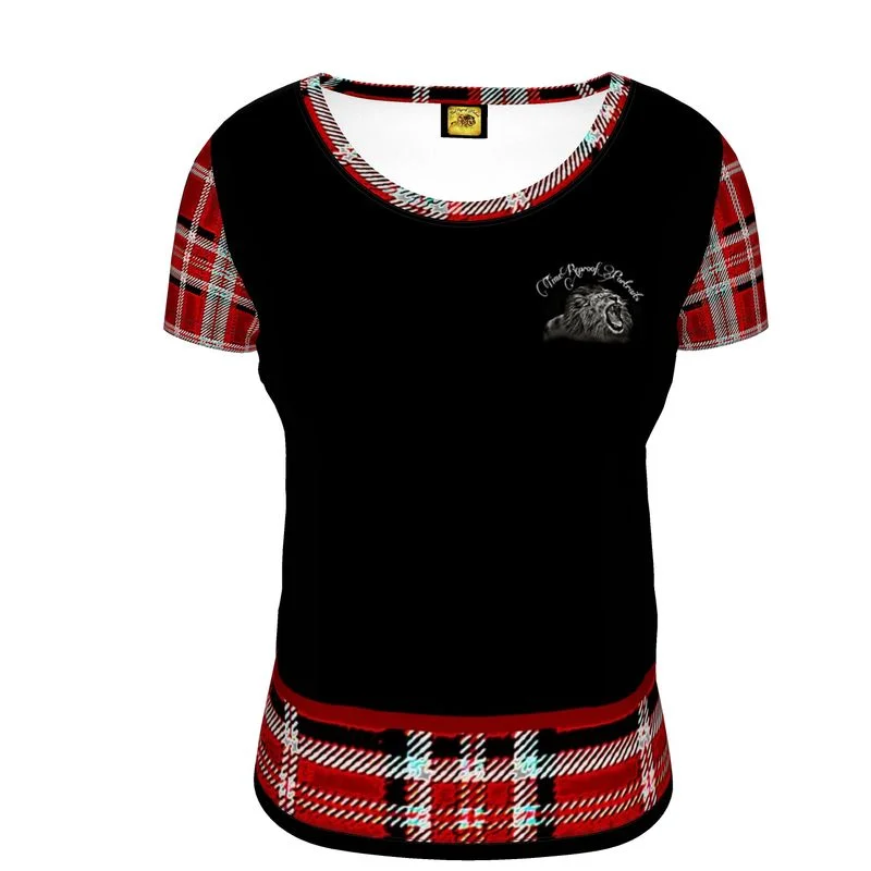  Women's Vintage AttireTRP Twisted Patterns 06: Digital Plaid 01-05A Ladies Designer Scoop Neck T-shirt