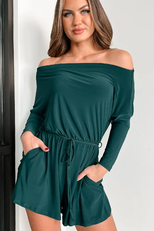  Limited Time OfferWith Absolute Certainty Off The Shoulder Romper (Hunter Green)