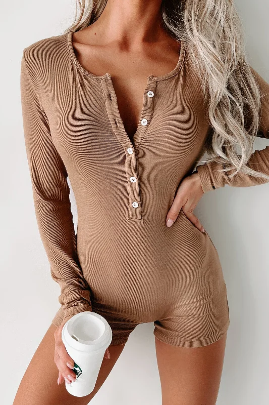  Insane Discount OnslaughtRest Assured Long Sleeve Bodycon Romper (Mocha)