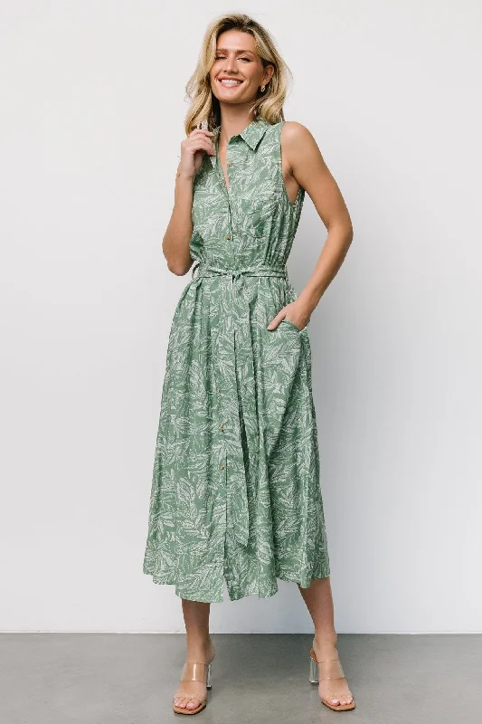  Women's Professional AttireScottie Button Tank Dress | Green Print