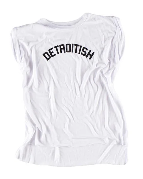  Women's Outdoor AttireInk Detroit Detroitish Women's Flowy Muscle T-Shirt Rolled Cuff - White