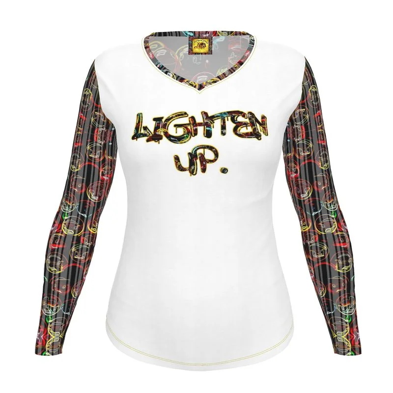  Limited Stock, Big SaleOutspoken Designs 01 "Lighten Up" Ladies Designer V-neck Slim Fit Long Sleeve Jersey T-shirt