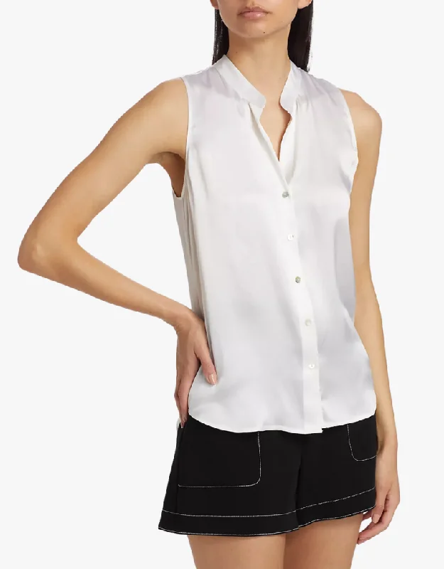  Plus-Size Women's ClothingL'agence Hendrix Banded Collar Sleeveless Blouse in White