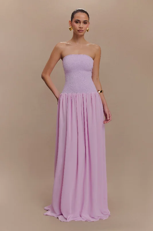  Women's Transitional OutfitLyanna Knit And Chiffon Strapless Maxi Dress - Lilac