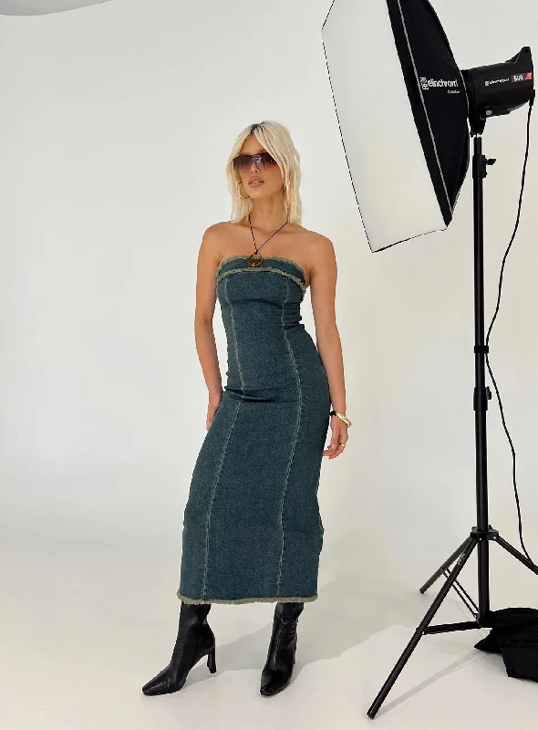  Women's Timeless AttireAtun Bandeau Maxi Dress Blue Acid Wash