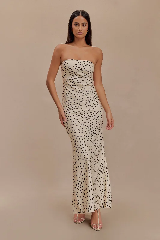  Women's Office AttireClaudette Strapless Satin Maxi Dress - Polka Dot Print