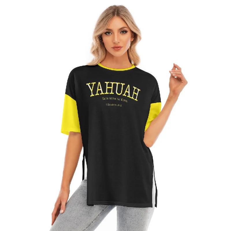  Women's Active Garments For WorkoutsYahuah-Name Above All Names 02-02 Designer Drop Shoulder Split Hem Long T-shirt