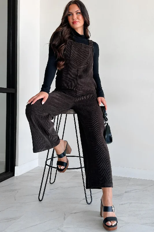  Spring OfferPlayful Impression Soft Corduroy Overall Jumpsuit (Dark Brown)