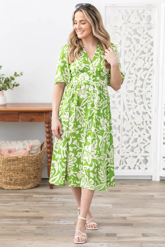  Exclusive DiscountsLight Green Paisley and Floral Midi Dress