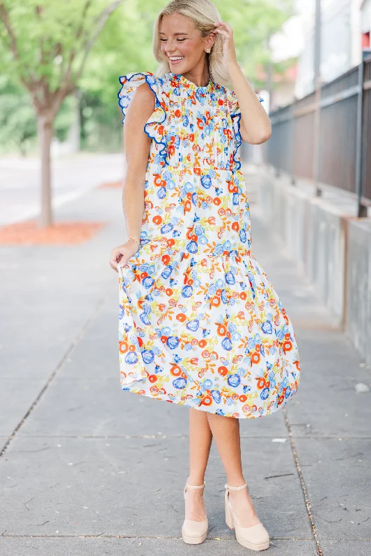  Women's Cozy Winter AttireTalk About Fun Blue Floral Dress