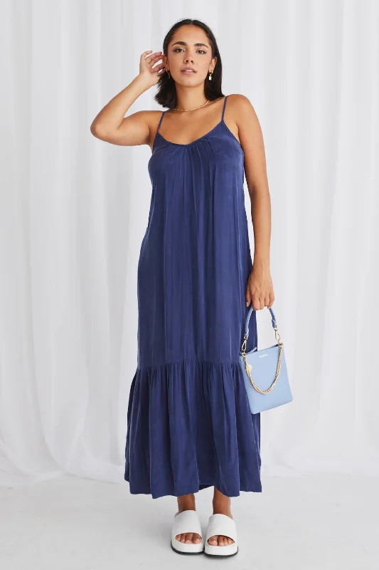  Discover NowAll Day Blue Cupro Strappy Tiered Empire Midi Dress