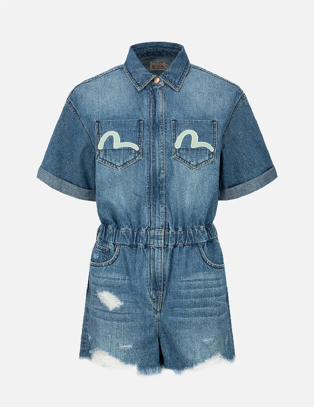  Women's Charming Outfit For EventsSeagull Print Denim Jumpsuit