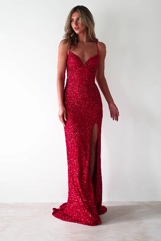  Women's Activewear OutfitClarisse Bodycon Sequin Gown | Red