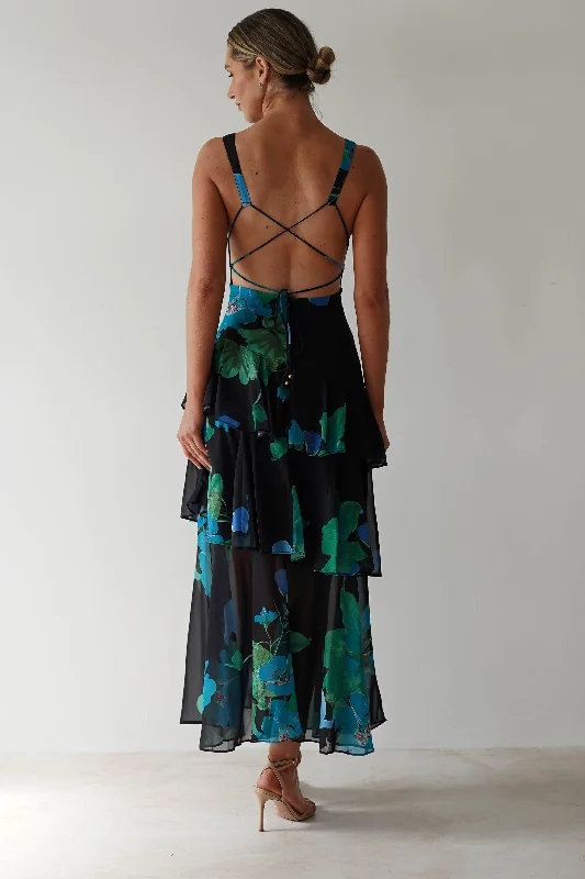  Seasonal ClearanceLenora Floral Print Maxi Dress | Black Print