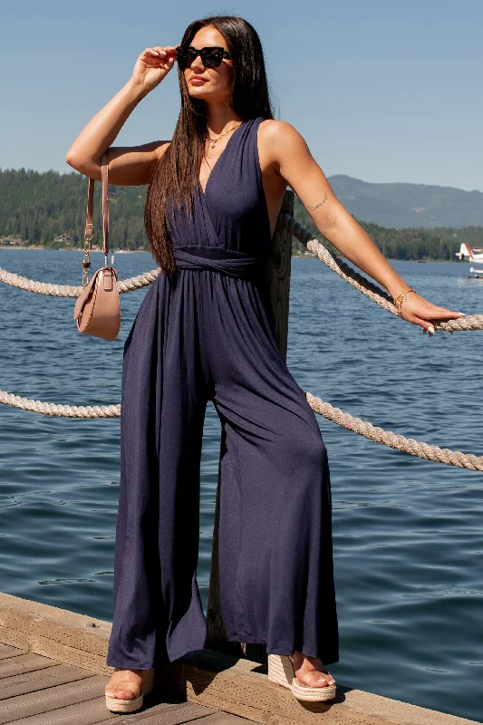  Absurdly Cheap SaleMeant To Be Modern Wrap-Tie Palazzo Jumpsuit (Dark Navy)