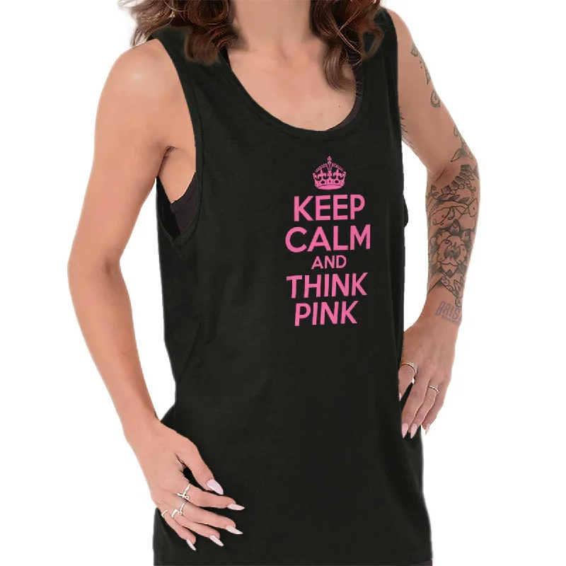  Women's Floral Print OutfitKeep Calm And Think Pink Tank Top