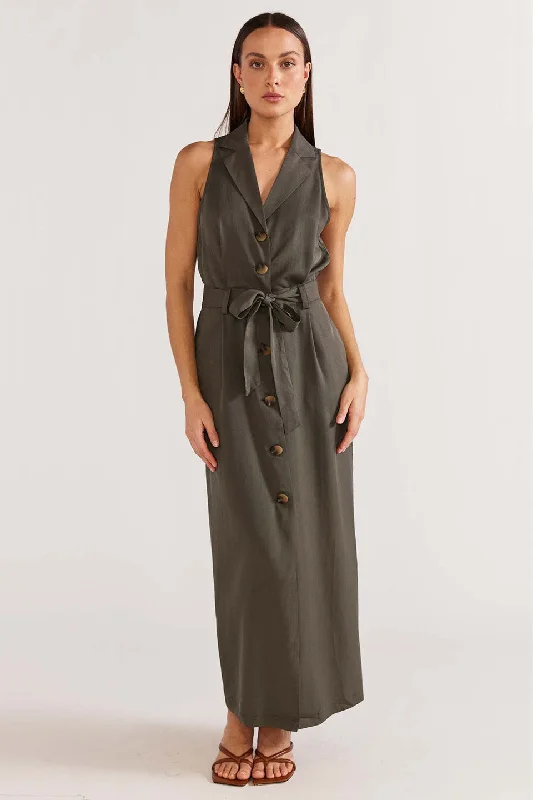  Women's Comfortable GarmentsKendi Khaki Cargo Midi Dress