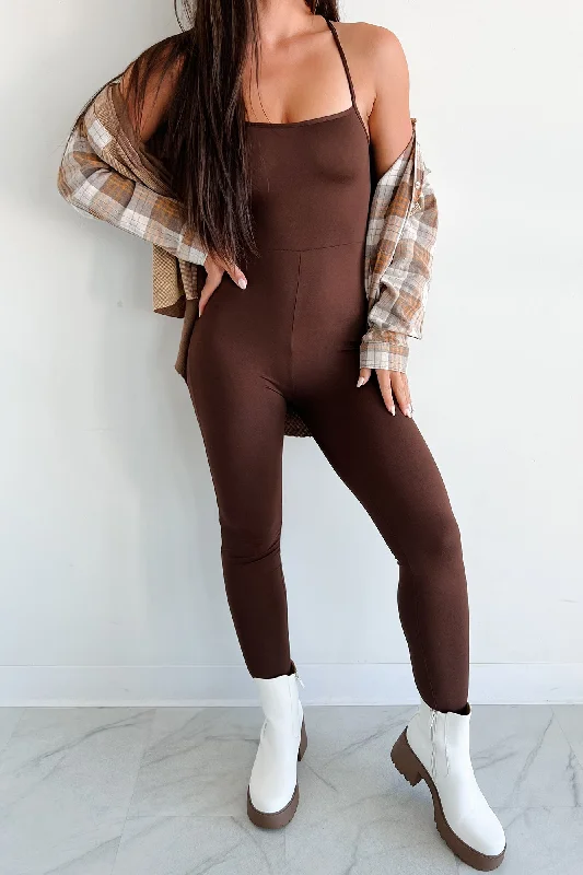  The Latest TrendsTime To Walk Away Lace-Up Back Jumpsuit (Coffee)