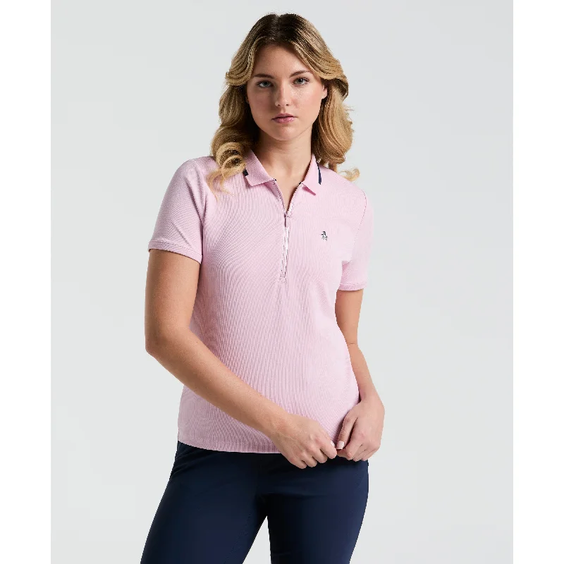  Formal Clothing For WomenWomen's Ribbed Golf Polo Shirt With Metallic Zip