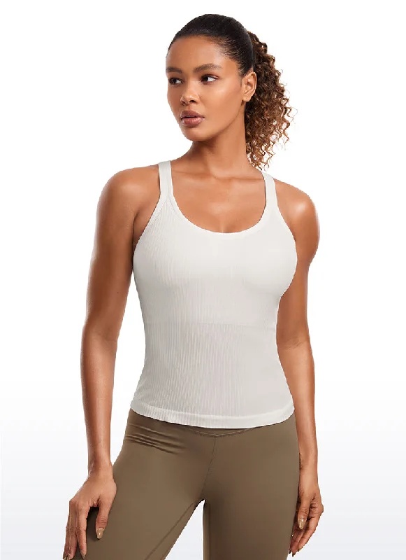  Women's Elegant Evening AttireSeamless Ribbed Waist Length Racerback Built in Bra Tanks