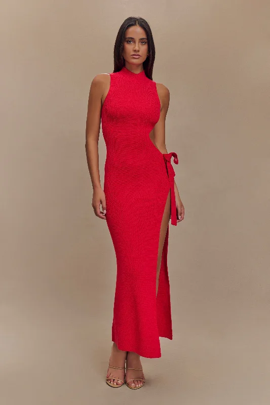  Women's Apparel And GarmentsStephanie Cut Out Knit Maxi Dress - Red