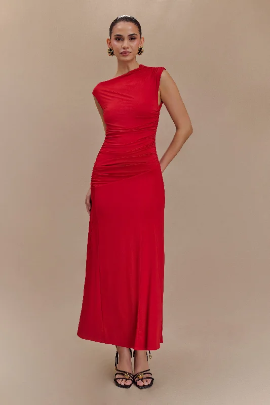  Inspired By You, Designed For YouNavanna Asymmetric Slinky Midi Dress - Red