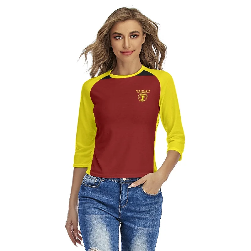  Women's Wedding ApparelYahuah-Tree of Life 02-01 Red Ladies Designer Slim Fit 3/4 Raglan Sleeve T-shirt