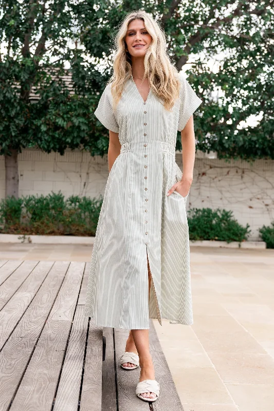  Women's Clothes And GarmentsLarah Button Dress | Sage Stripe