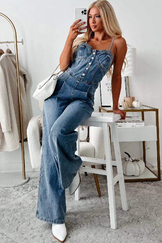  Flash Sale FeverSavvy Style Denim Sweetheart Jumpsuit (Medium Wash)