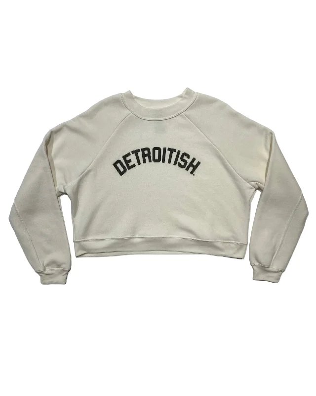  Women's Floral Print OutfitInk Detroit - Detroitish Women's Raglan Crop Crewneck - Bone