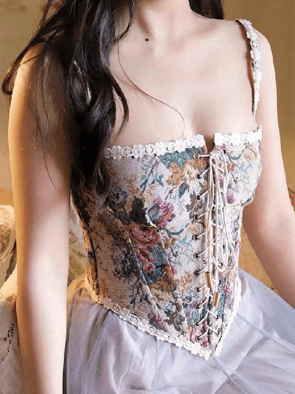  Chic Style, Always In VogueBerryBetty - Lace-Up Floral Vintage Corset Top